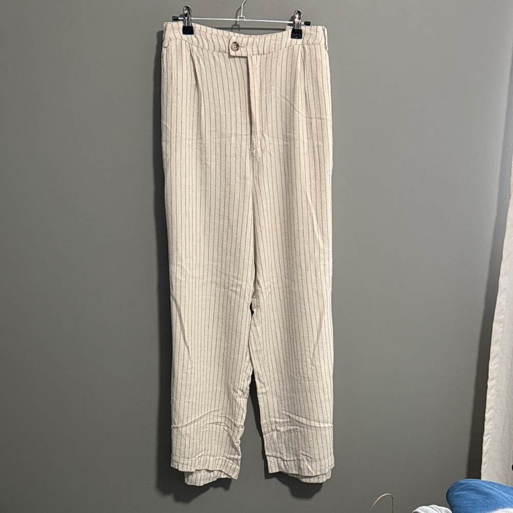 Ricki's Cream Striped Wide Leg Pants Short Length.